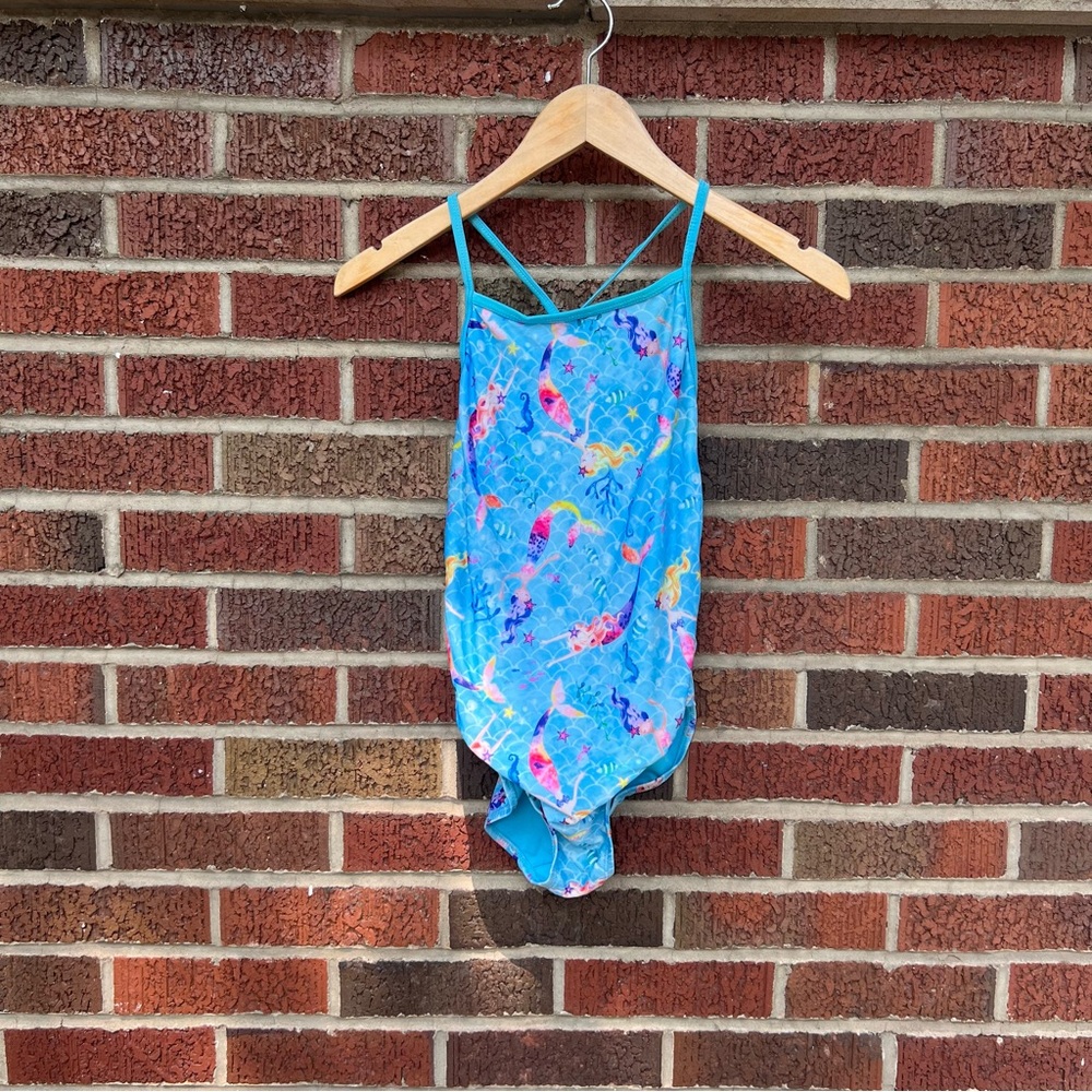Wonder Nation Light Blue Mermaid Graphic Girl’s One Piece Bathing Suit